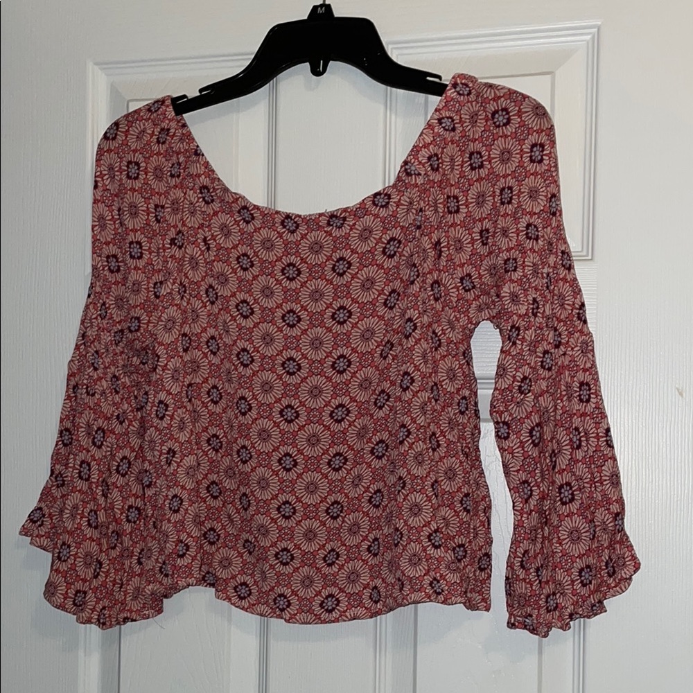 Elodie boho pink multi floral top with bell sleeves